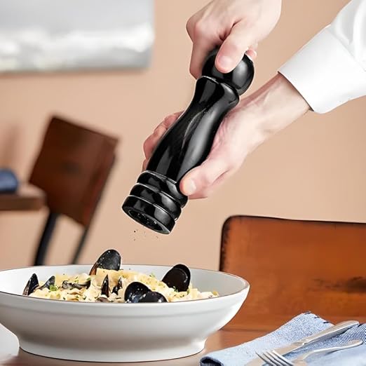 OCS Parts Pro Series Glossy Black Wooden Pepper Mill with Adjustable Grinder | 8-Inch Traditional Salt or Pepper Mill for Home Kitchens, Restaurants or Catered Events