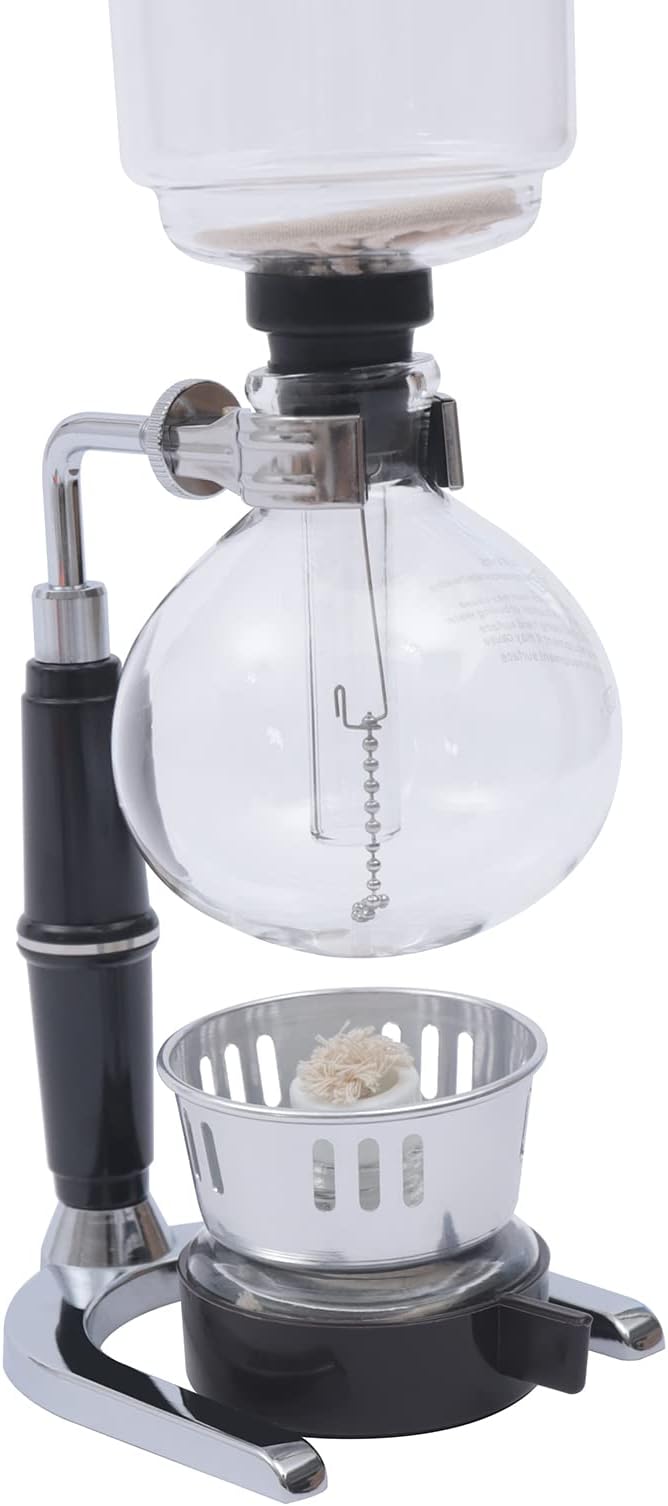 3 Cup,Siphon Coffee Maker with Wooden Handle ，syphon coffee brewer，coffee siphon，Vacuum Brewer Pot, Japanese Syphon Machine, Glass Drip Coffee Maker Set