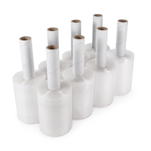 IDL Packaging 5" Stretch Wrap Mini Roll, 700 feet, 120 Gauge (Pack of 8) with an Extended Cardboard Handle - Industrial Grade Clear Plastic Wrap - Improved Protection for Packing, Moving, and Office