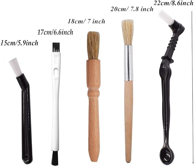 DXary 5 Pieces Coffee Brush Set Professional Espresso Brush Kit Include Wooden Coffee Grinder Machine Cleaning Brush and Nylon Espresso Brush for Coffee Machine Group Head (5)