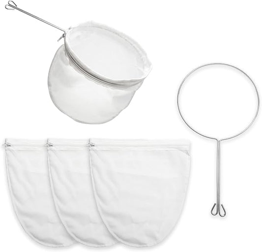 Ultra Fine Mesh Strainer Bag Reusable Food Grade Filter Zipper Bags with Stainless Steel Handle for Filter Coffee Tea Milk Juice Oil