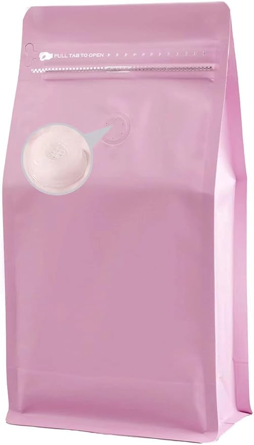 Coffee Bags with Valve,(16 oz,1 lb,100pcs) Empty Pink Aluminumed Foil Flat Bottom Standing Heat Sealed Coffee Beans Storage Bags,Side Zipper Reusable Pouches for Home or Store