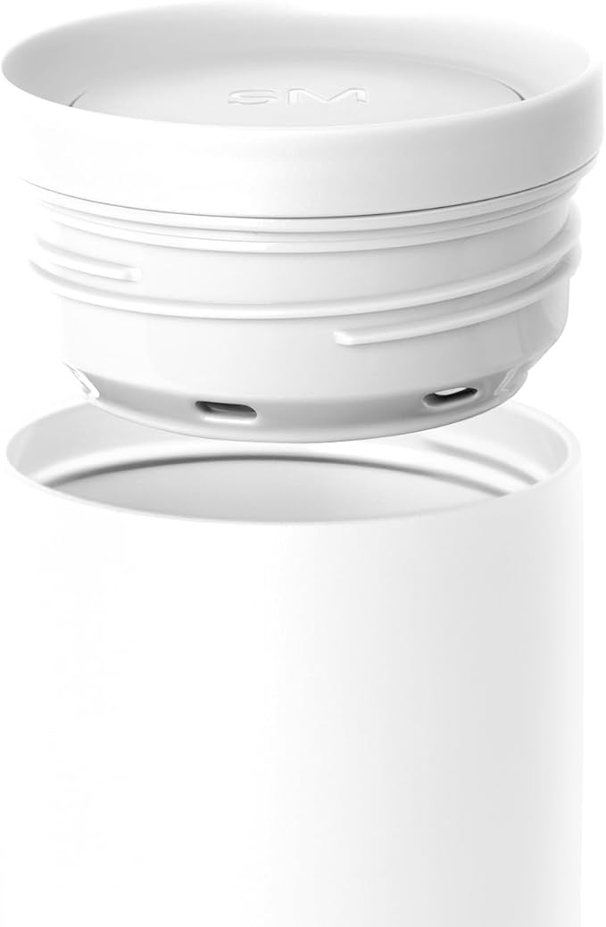 Simple Modern Travel Coffee Mug Tumbler with 360° Lid | Ceramic-Lined Insulated Stainless Steel Cold Brew Iced Coffee Cup | Gift for Women Men Her Him | Voyager Signature | 16oz | Winter White | 360° Lid, Insulated, Cold Brew, Iced Coffee Cup, Thermos