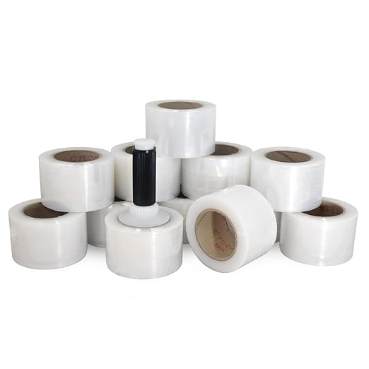 IDL Packaging - F-31-12 3" x 1000' Hand Bundling Stretch Film with Reusable Handle, Clear (Pack of 12)