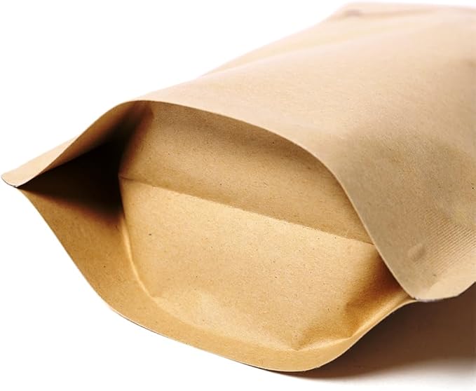 35 Ounce 100 Pieces Coffee Bags with Ziplock - High Barrier Natural Kraft Paper Stand up Coffee Pouches with Air Release/One Way Degassing Valve & Reusable Zipper (100, 35oz/2.2lb/1kg)