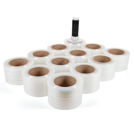 IDL Packaging 3" Stretch Wrap Mini Roll, 700 feet, 120 Gauge (Pack of 12) with a Plastic Handle Included – Industrial Grade Clear Plastic Wrap – Improved Protection for Packing, Moving, or Office
