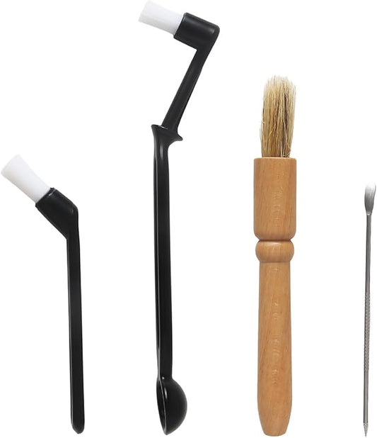 Coffee Machine Cleaning Brush Set – 4-Piece Kit with Wooden Handle and Nylon Bristles for Espresso Grinders, Group Heads & Coffee Machines