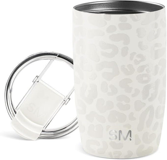 Simple Modern Travel Coffee Mug Tumbler with Flip Lid | Reusable Insulated Stainless Steel Cold Brew Iced Coffee Cup Thermos | Gifts for Women Men Him Her | Voyager Collection | 12oz | Cream Leopard