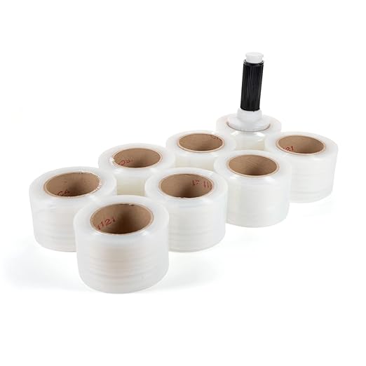 IDL Packaging 3" Stretch Wrap Mini Roll, 700 feet, 120 Gauge (Pack of 8) with a Plastic Handle Included – Industrial Grade Clear Plastic Wrap – Improved Protection for Packing, Moving, or Office