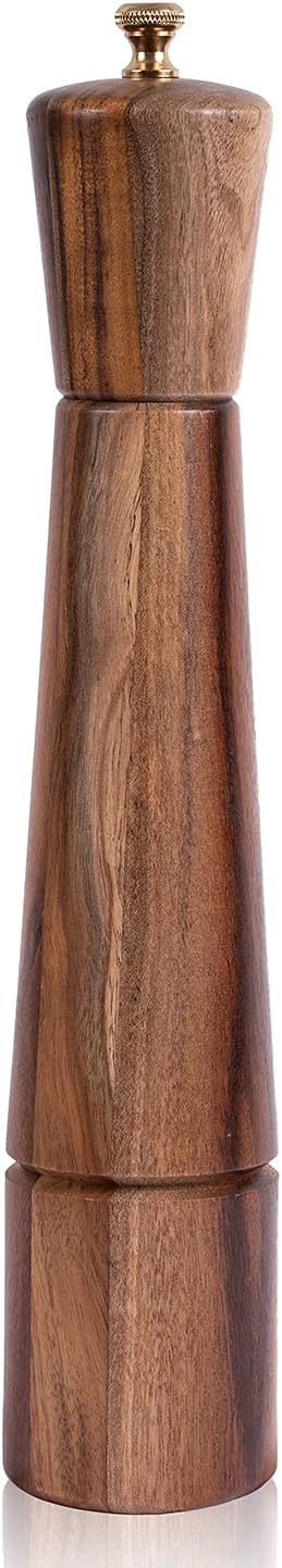 Pepper Grinder, Pepper Mill with Adjustable Stainless Steel, Acacia Wood, 32 cm / 12 inch Height, Bottom Dia: 6 cm, Upper Dia: 5.5 cm (Tray is NOT Included)