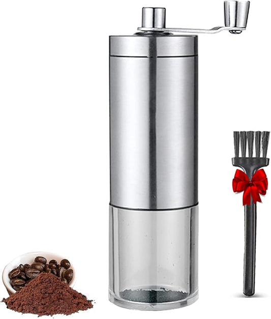 Manual Coffee Grinder, Coffee Bean Grinder with Adjustable Settings, Stainless Steel Hand Coffee Mill, Coffee Grinder Manual for Camping Home and Office (Sliver)