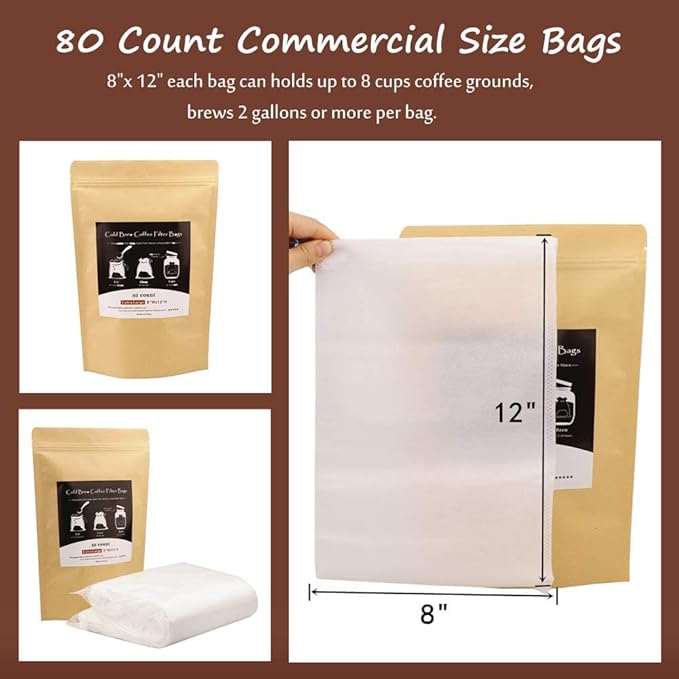Disposable Cold Brew Coffee Filters - 80 Count Single Use Filter Sock Packs Sturdy Fine Mesh Brewing Bags for Concentrate, Iced Coffee Maker, French/Cold Press Kit, Tea in Mason Jar, 8'' x 12''