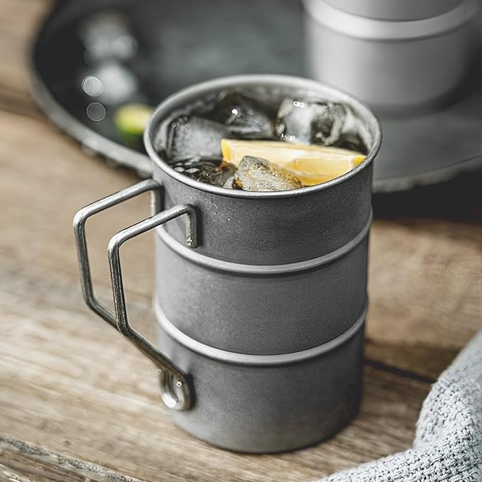 Vintage Coffee Mugs Stainless Steel Mug with Handle Camping Coffee Mugs Outdoor Hiking Cup Lightweight Camping Gear for Men Backpacking Mug, Set of 2-Silver (11.8oz/350ml)