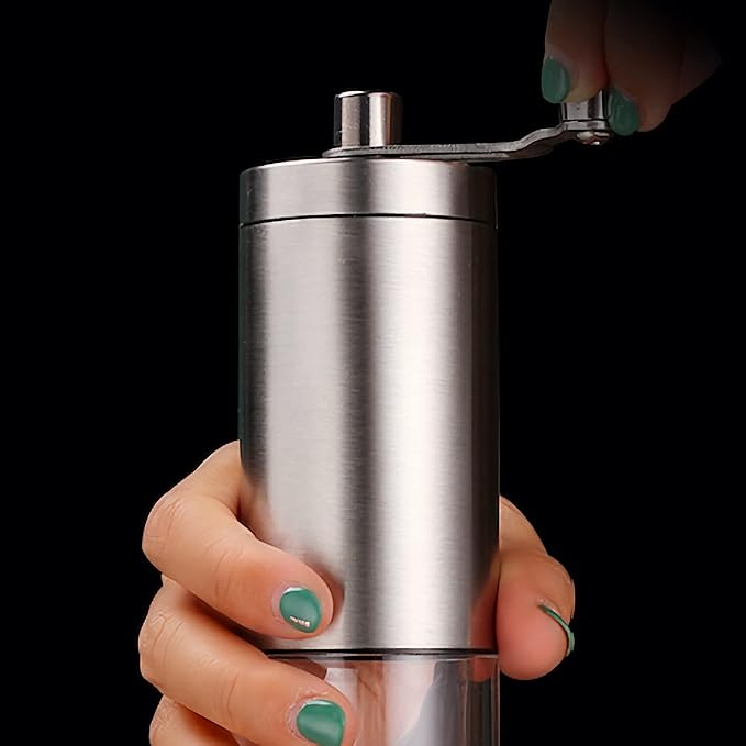 Manual Coffee Grinder, Coffee Bean Grinder with Adjustable Settings, Stainless Steel Hand Coffee Mill, Coffee Grinder Manual for Camping Home and Office (Sliver)