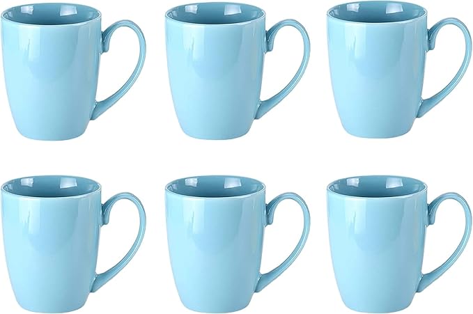 13 Ounce Porcelain Mugs, Set of 6, Tea and Coffee Mug Set, Skyblue