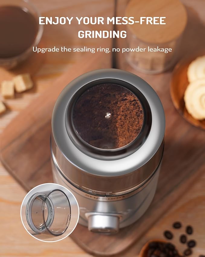 SHARDOR Electric Super Silent Blade Coffee Grinder, Timed Grind Control Rotary Knob, Adjustable Coarse to Fine for Coffee Beans, Spices & Herbs, with 1 Removable Stainless Steel Bowl, Sliver