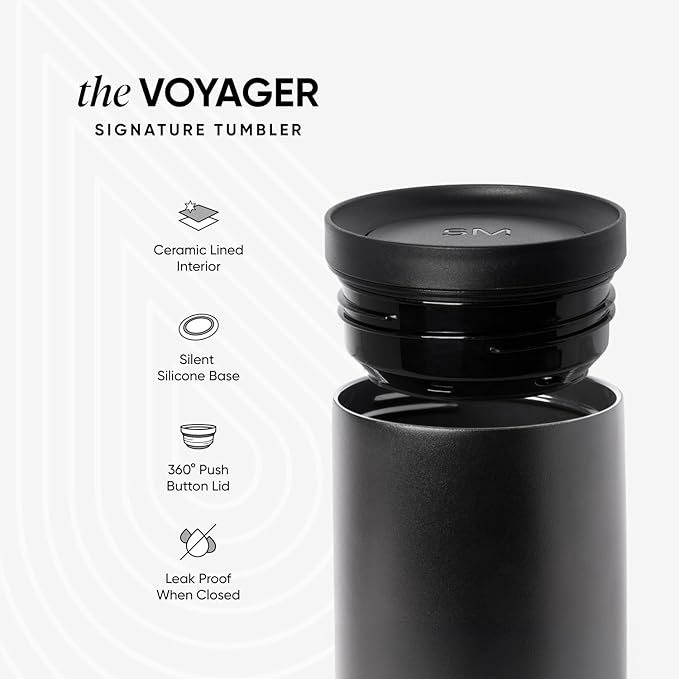 Simple Modern Travel Coffee Mug Tumbler with 360° Lid | Ceramic-Lined Insulated Stainless Steel Cold Brew Iced Coffee Cup | Gifts for Women Men Her Him | Voyager Signature | 16oz | Blue Dune