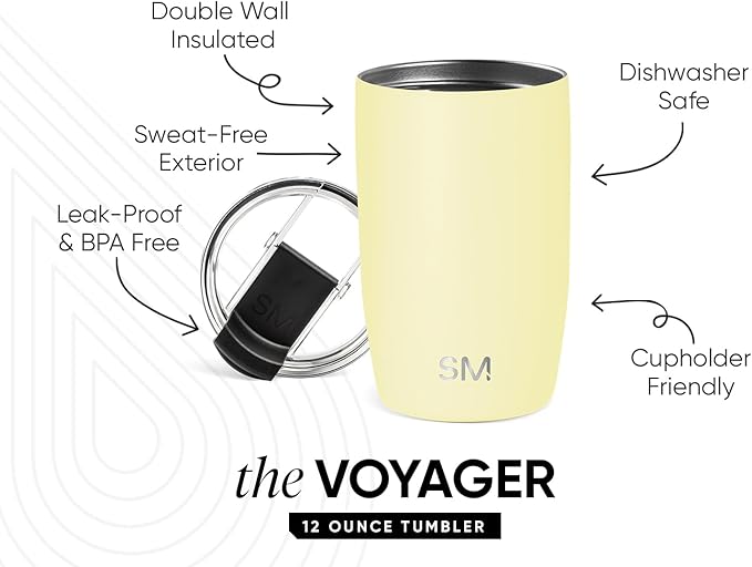 Simple Modern Travel Coffee Mug Tumbler with Flip Lid | Reusable Insulated Stainless Steel Cold Brew Iced Coffee Cup Thermos | Gifts for Women Men Him Her | Voyager Collection | 12oz | Buttercup
