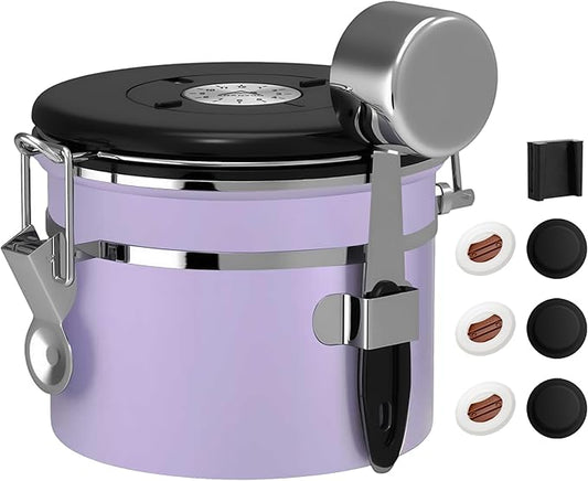 ShanSon Coffee Canister Airtight Coffee Container Stainless Steel Coffee Bean Storage Container with Scoop Coffee Canister for Beans Grounds Sugar Flour Tea Cereal,11OZ, Purple