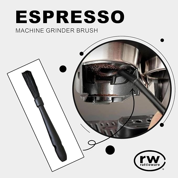 Rattleware 7.5" Black Espresso Machine Grinder Brush - Ideal for Home, Cafe, Restaurant Or Hotel - Long Durable Handle Coffee Grinder Cleaning Brush Trusted by Baristas (Pack of 3)