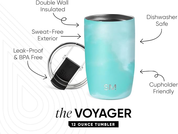 Simple Modern Voyager Travel Coffee Mug Tumbler with Flip Lid | Insulated Stainless Steel Cold Brew Iced Coffee Cup | Gifts for Women Men Him Her | 12oz | Ocean Tide