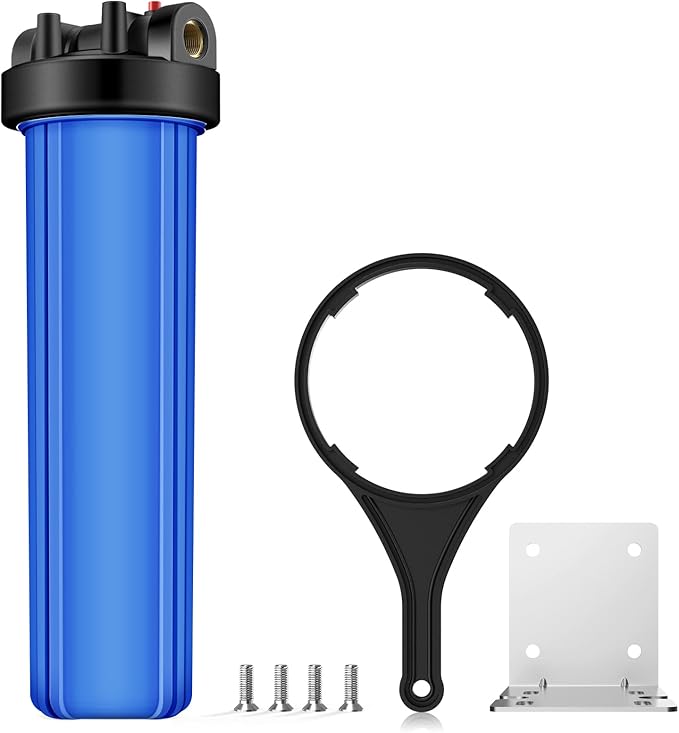 SimPure Whole House Water Filter Housing (DB20P), 20" x 4.5" Sediment Carbon Filter Universal Housing, Pre-Filtration System for Well and City Water, 1" NPT Port, Pressure Release