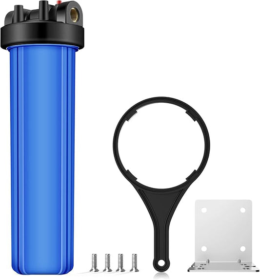 SimPure Whole House Water Filter Housing (DB20P), 20" x 4.5" Sediment Carbon Filter Universal Housing, Pre-Filtration System for Well and City Water, 1" NPT Port, Pressure Release