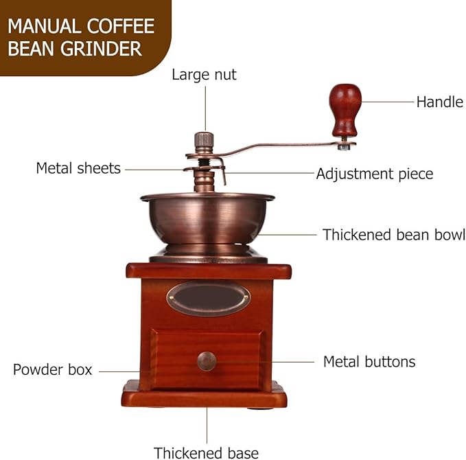 Manual Coffee Grinder Travel-Friendly Hand Bean Grinder Ceramic Core and Iron Handle for Large Capacity Grinding
