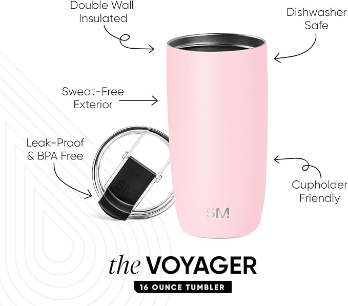 Simple Modern Travel Coffee Mug Tumbler with Flip Lid | Reusable Insulated Stainless Steel Cold Brew Iced Coffee Cup Thermos | Gifts for Women Men Him Her | Voyager Collection | 16oz | Blush