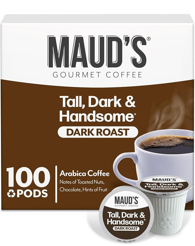 Maud's Dark Roast Coffee Pods, 100ct, Recyclable Single Serve Pods – 100% Arabica Coffee, Compatible with Keurig K Cups Maker