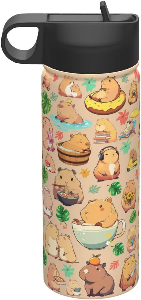 Capybara Gifts Tumbler Water Bottle Capibara Stainless Steel Vacuum Insulated Bottle 18 Oz
