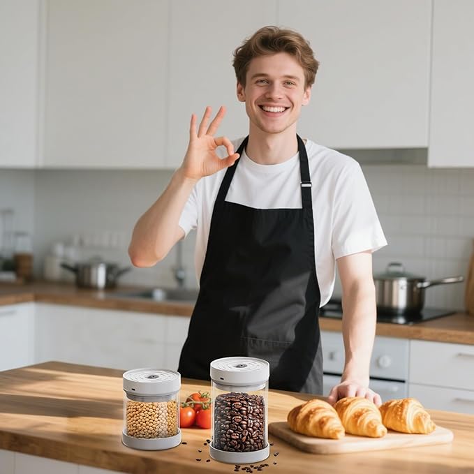 Auto Vacuum Coffee Container, 700ML/10oz Airtight Food Storage Containers, Coffee Bean Storage Canister, Glass Storage Jars for Beans & Food