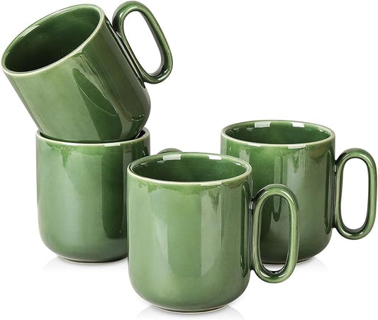 vicrays Ceramic Coffee Mug Set - 18 Ounce Large Stoneware Mug for Men Women - Unique Glazed Porcelain Mugs with Handle for Coffee Latte Tea Milk Cocoa - Set of 4 (Green)