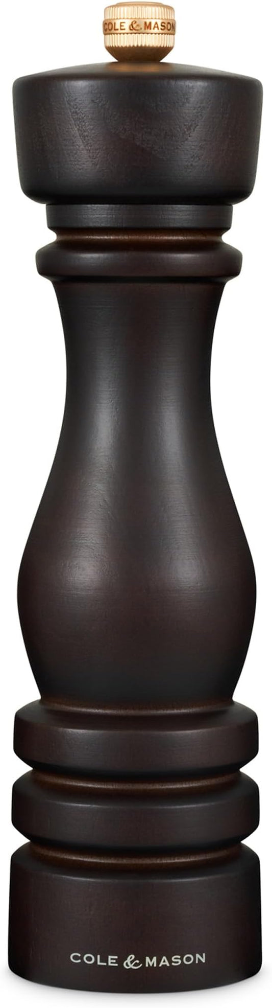 Cole & Mason London Refillable Spice Mill - Kitchen & Home Accessory - Table Salt Grinder - Salt Mill with Ceramic Mechanism - 8", Chocolate Wood