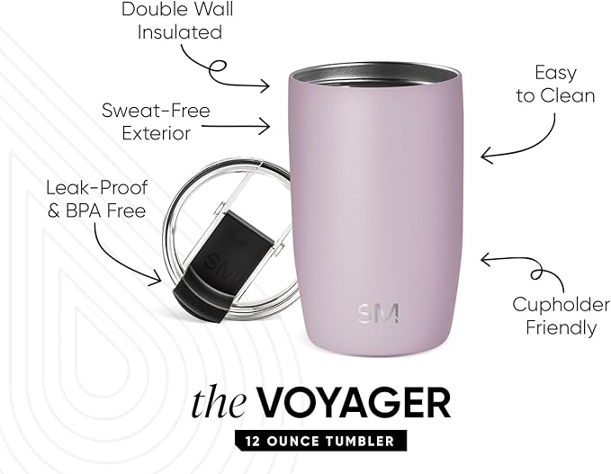 Simple Modern Travel Coffee Mug Tumbler with Flip Lid | Reusable Insulated Stainless Steel Cold Brew Iced Coffee Cup Thermos | Gifts for Women Men Him Her | Voyager Collection | 12oz | Lavender Mist