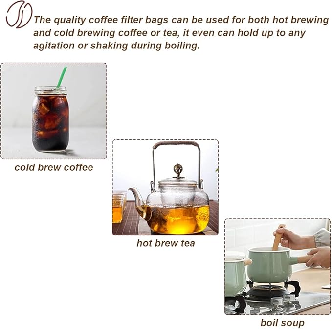50pcs No Mess Cold Brew Bags, 4x6 inch Disposable Coffee Filter Bag Fine Mesh Brewing Drawstring Pouches for Iced Coffee Hot Tea Herb Spice