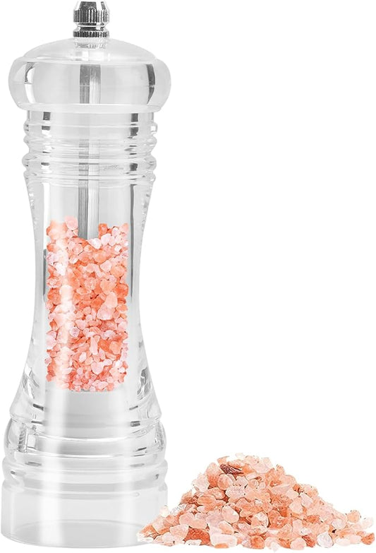 SHIKORI Clear Acrylic Pepper Grinder Mill, Salt and Pepper Shaker Salt Grinder Pepper Mill Shakers Refillable with Adjustable Coarseness Ceramic Rotor-Tall 6.5in