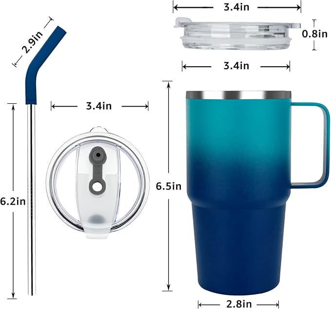 Sursip 24 oz Tumbler with Handle and Straw Lid, Double Wall Vacuum Stainless Steel Insulated Coffee Cup with 2 Lids, For Cold/Hot Drinks, Leak Proof, BPA-Free, Dishwasher Safe(Navy-1 Pack)