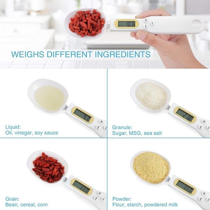 Meichoon Food Scale Spoon, Digital Kitchen Scale High Precision Small Scale with Tare Function Weighing and Measuring Dry Liquid Ingredient Milk Tea Flour Medicine 1.1lb/500g(0.1g), C52 White
