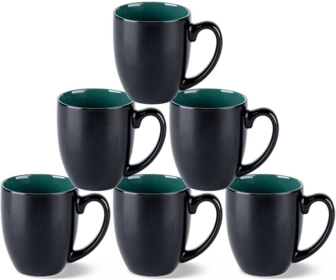 GBHOME 12oz Coffee Mugs Set of 6, Large Ceramic Coffee Mugs for Man, Woman, Dad, Mom, Modern Coffee Mugs Set with handle for Tea/Latte/Cappuccino/Milk/Cocoa. Dishwasher&Microwave Safe,Green