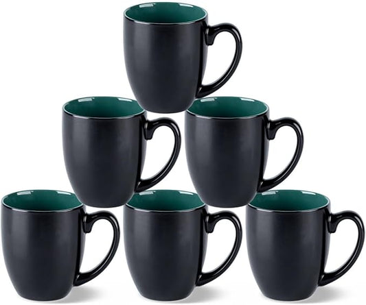 GBHOME 12oz Coffee Mugs Set of 6, Large Ceramic Coffee Mugs for Man, Woman, Dad, Mom, Modern Coffee Mugs Set with handle for Tea/Latte/Cappuccino/Milk/Cocoa. Dishwasher&Microwave Safe,Green