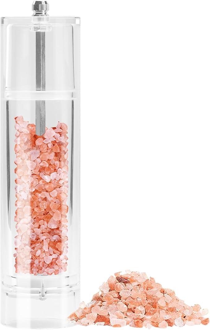 Acrylic Pepper Grinder Mill, Salt and Pepper Shaker Salt Grinder Pepper Mill, Refillable with Adjustable Coarseness Ceramic Rotor (8-inch)