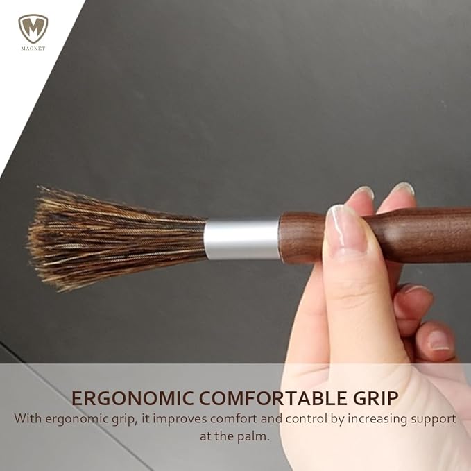 MAGNET Professional Coffee Grinder Cleaning Brush Coffee Brush Handling Accessory Tool Walnut Brush Handle Natural Bristle with magnetic snap for Camping Home Kitchen Barista