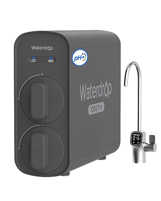 [ Dual Flow ] Waterdrop G5P700A-Pro Alkaline Mineral pH+ Reverse Osmosis Water Filter, NSF/ANSI 58 & 372 Certified, 8 Stage Reverse Osmosis System, 700 GPD RO Water Filtration System, Smart Faucet
