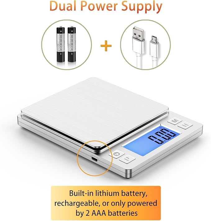BOMATA 0.01g Small Digital Gram Scale, USB Rechargeable, Upgraded 1kg Jewelry Scale with Larger Display and Hold Function, High Precision, Grams and oz for Herb, Coin, Powder, Gold, Yeast, Kitchen