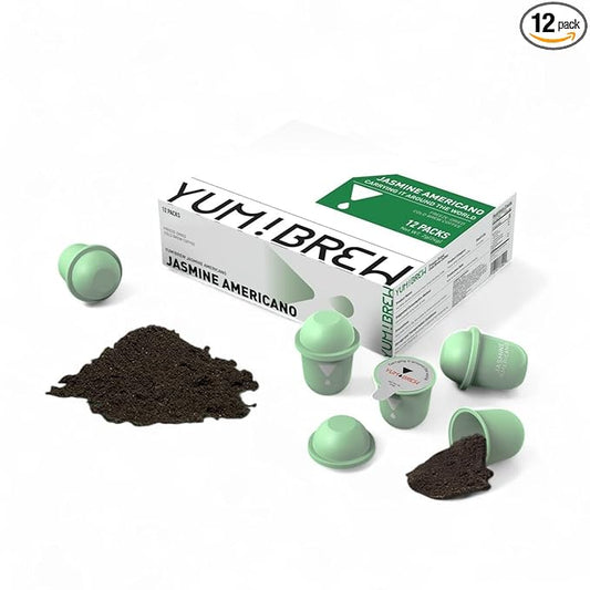 Yum!Brew Instant Jasmine Americano Coffee – Freeze-Dried Yunnan Arabica | 12 Servings | Floral & Smooth | Hot or Cold Brew | No Sugar | Low Calorie | Mini Travel Pods