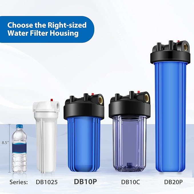 SimPure Whole House Water Filter Housing (DB10P), 10" x 4.5" Sediment Carbon Filter Universal Housing, Pre-Filtration System for Well and City Water, 1" NPT Port, Pressure Release