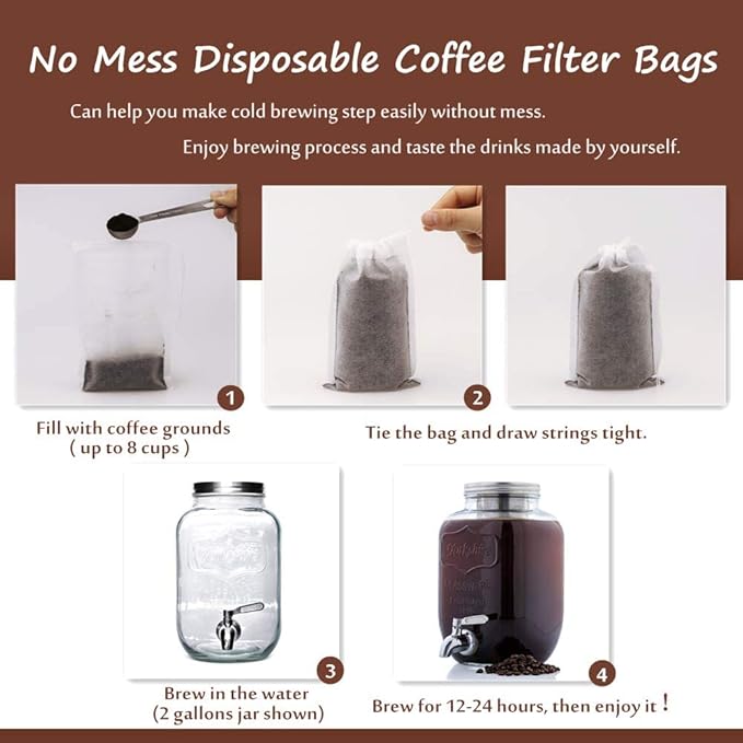 Disposable Cold Brew Coffee Filters - 80 Count Single Use Filter Sock Packs Sturdy Fine Mesh Brewing Bags for Concentrate, Iced Coffee Maker, French/Cold Press Kit, Tea in Mason Jar, 8'' x 12''