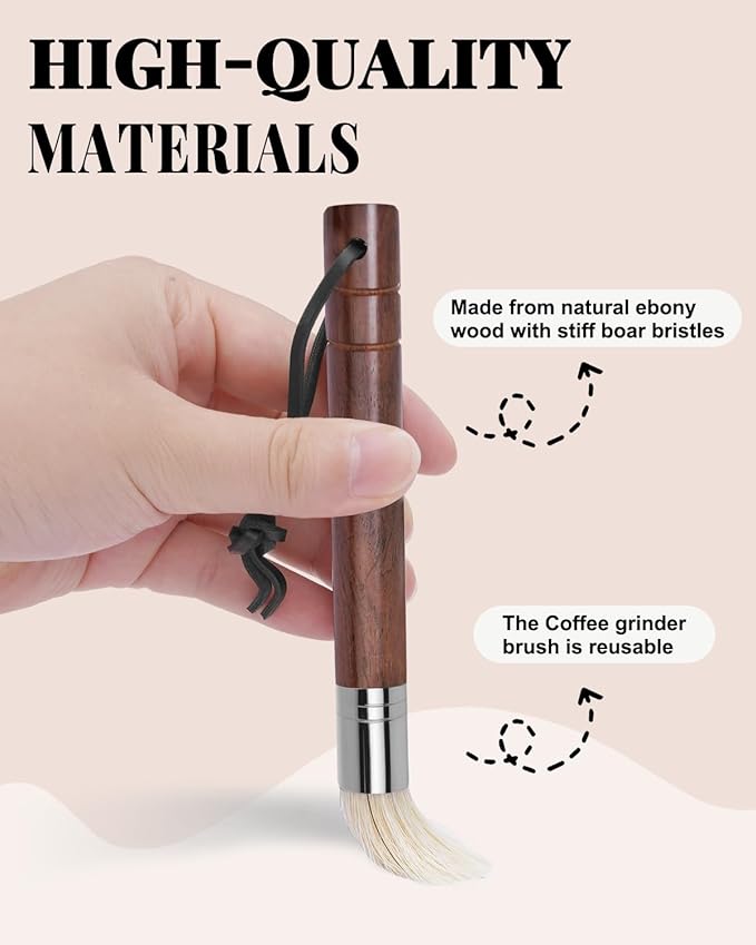 Ebony Bristle Coffee Brush, Espresso Accessories Kit – Portafilter Brush Espresso Kit for Espresso Machine, Grinder, Countertop, 2 Pack