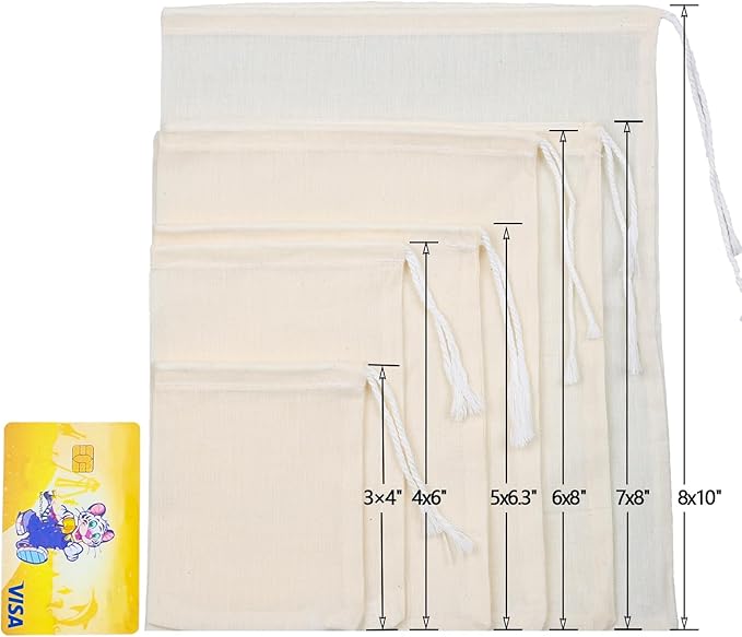 20Pcs Reusable Tea Filter Bags,Soup Bags,Bone Broth Brew Bags,Spice Bags,Muslin Strainer Bags,Natural Unbleached Cotton Cheesecloth Bags for Cold Brew Coffee(3x4inch)